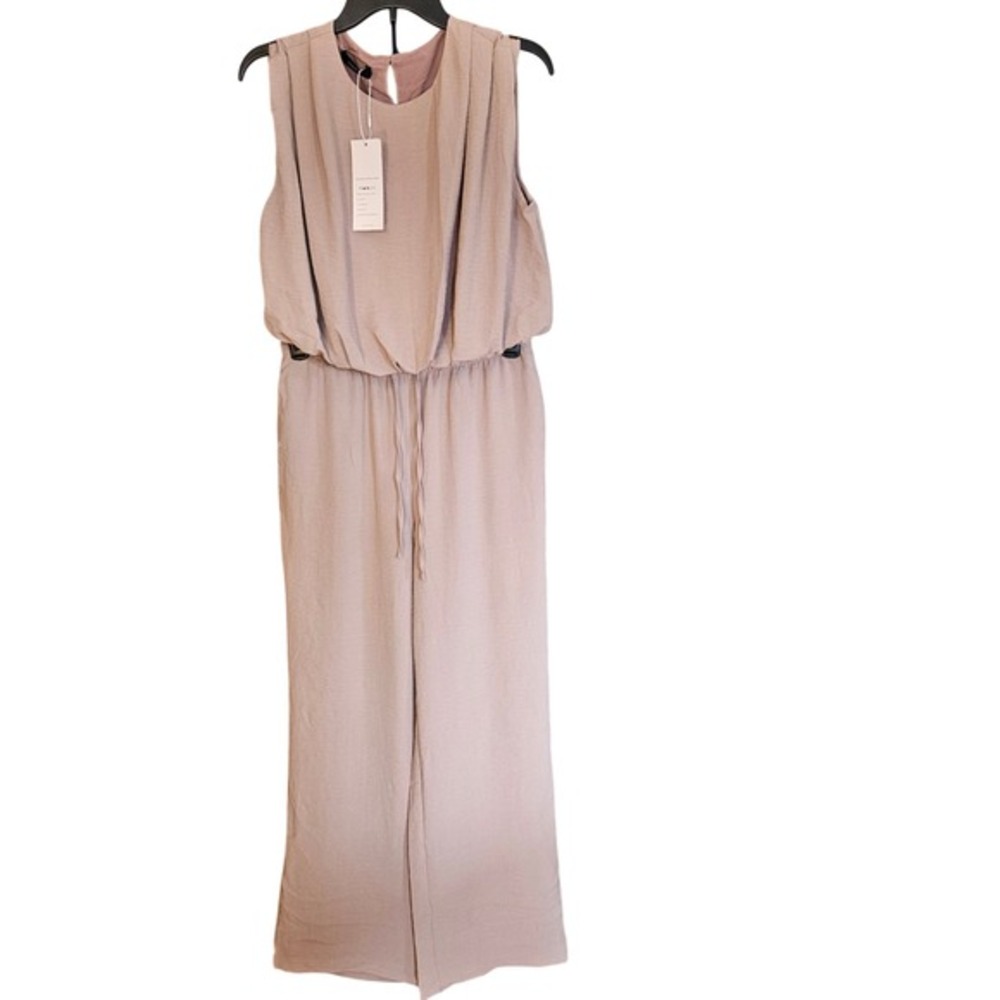 Dakatoo Tan 2 pc Outfit‎ Puff Sleeveless Top Drawstring Waist Wide Leg Pant NWT